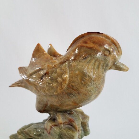 Hand Carved Song Birds 8" Hardstone Green to Golden Brown Audubon Chinese ? - Picture 12 of 16
